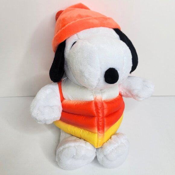 2024 Peanuts Snoopy Candy Corn Puffy Vest 10" CVS Halloween Orange Puffer Plush - Picture 2 of 5